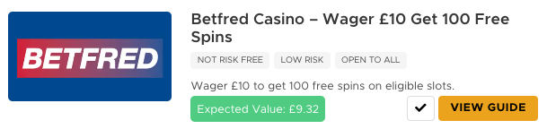 Betfred casino sign-up offer on Outplayed screenshot